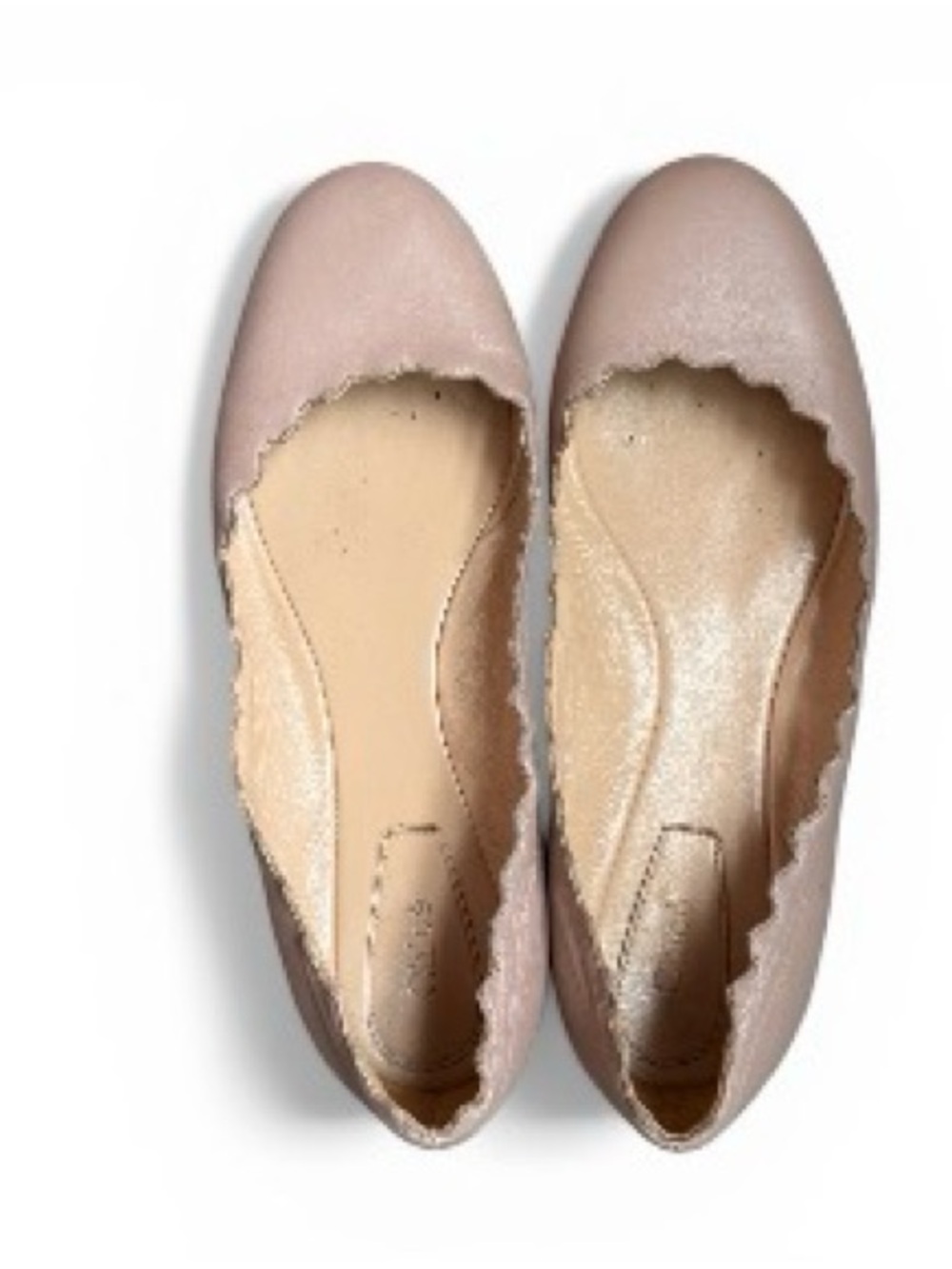 Chloe Dusty Pink Scalloped Leather Ballet Flats